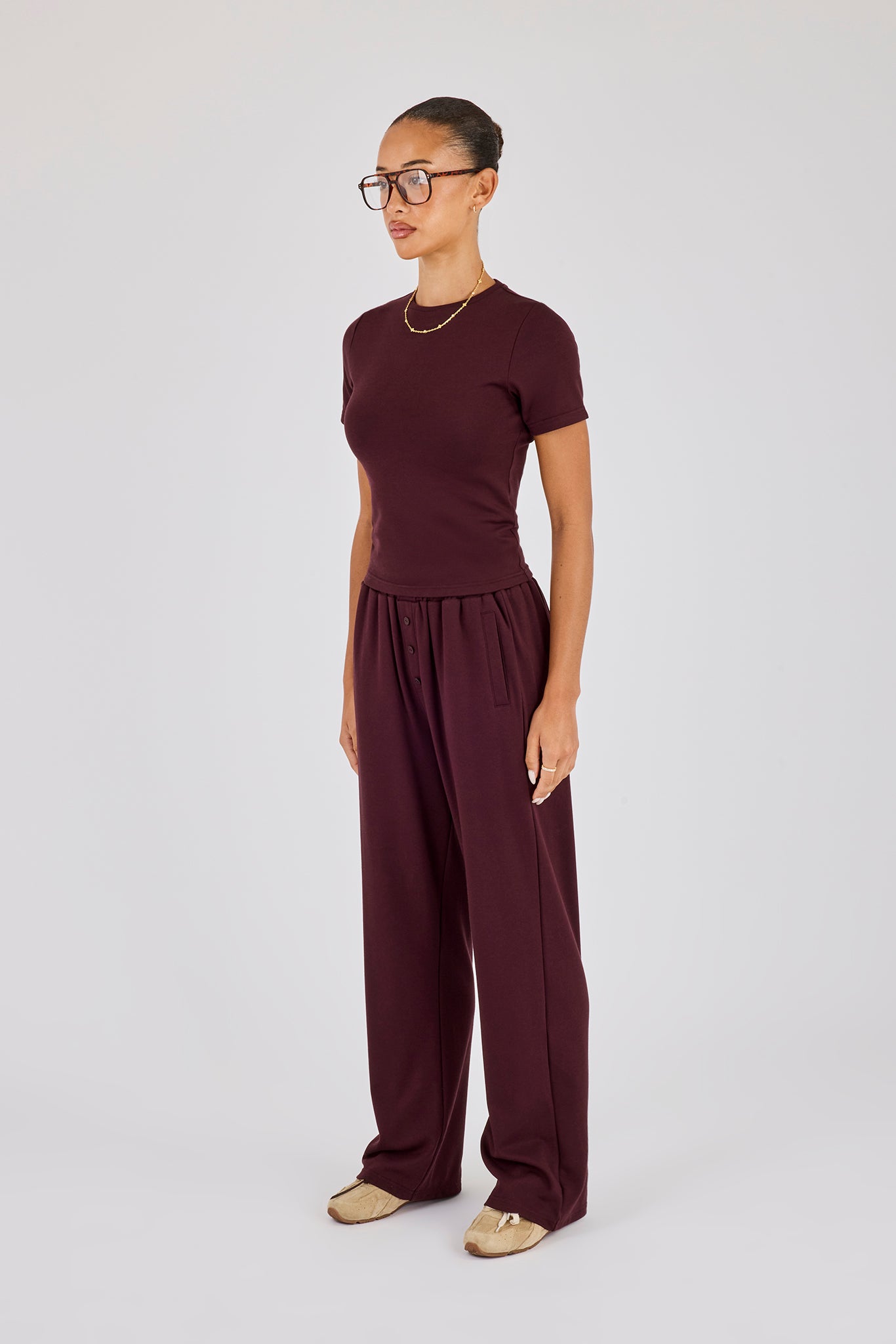 Soft Touch Short Sleeve Top & Trouser - Burgundy